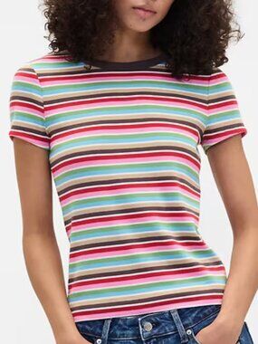 GAP Ribbed Stripe Crewneck T-Shirt L